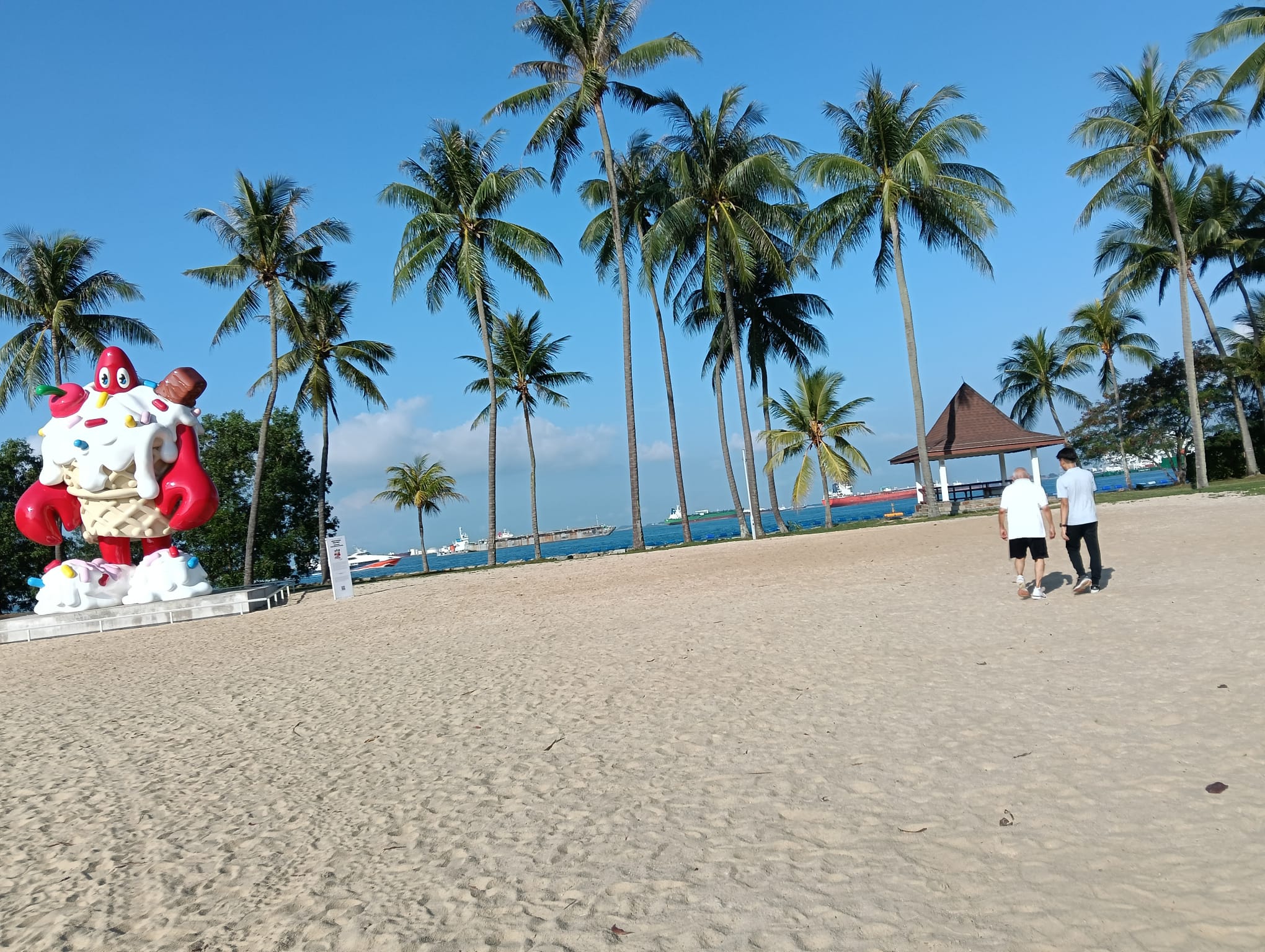 Patient practising walking with support by the beach